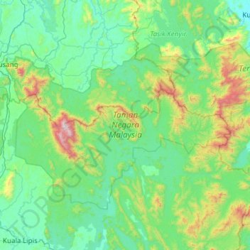 Taman Negara topographic map, elevation, terrain