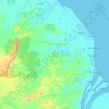 Pomeroon-Supenaam topographic map, elevation, terrain