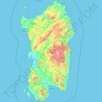 Cerdeña topographic map, elevation, terrain