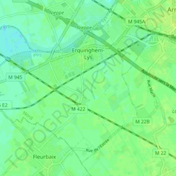 Erkegem-aan-de-Leie topographic map, elevation, terrain