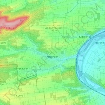 Nordheim topographic map, elevation, terrain