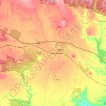 Ballan topographic map, elevation, terrain
