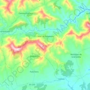 Casar de Palomero topographic map, elevation, terrain