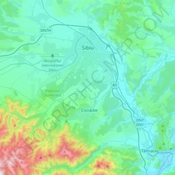 Sibiu topographic map, elevation, terrain