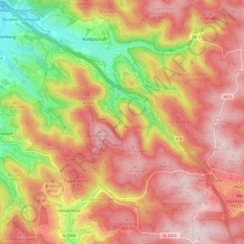 Waldaschaffer Forst topographic map, elevation, terrain