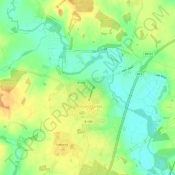 Wickham Market topographic map, elevation, terrain