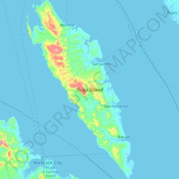 Ticao Island topographic map, elevation, terrain