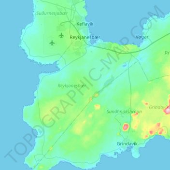 Reykjanesbær topographic map, elevation, terrain
