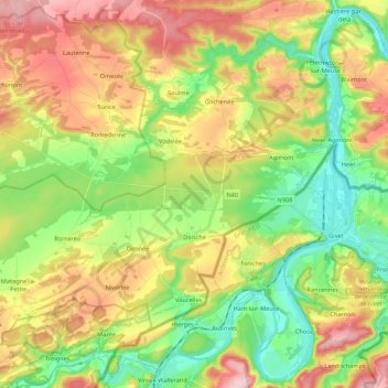 Doische topographic map, elevation, terrain