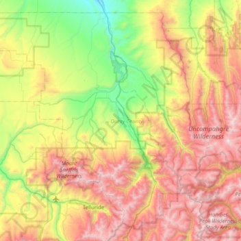 Ouray County topographic map, elevation, terrain