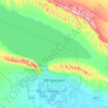 Mingəçevir topographic map, elevation, terrain