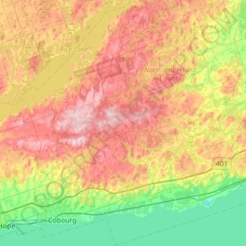 Alnwick/Haldimand topographic map, elevation, terrain