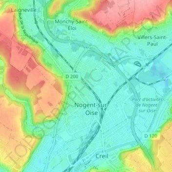 Nogent-sur-Oise topographic map, elevation, terrain