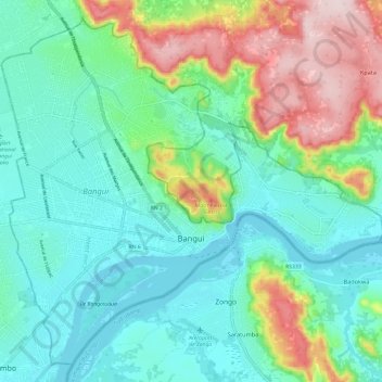 Bangui topographic map, elevation, terrain