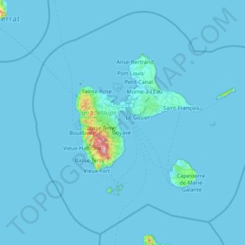 Guadeloupe topographic map, elevation, terrain
