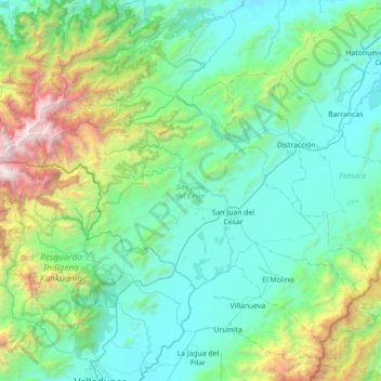 San Juan del Cesar topographic map, elevation, terrain