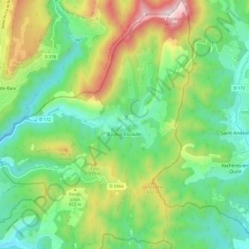 Eygluy-Escoulin topographic map, elevation, terrain