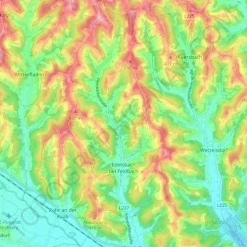 Edelsbach bei Feldbach topographic map, elevation, terrain