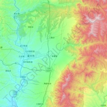 霍州市 topographic map, elevation, terrain