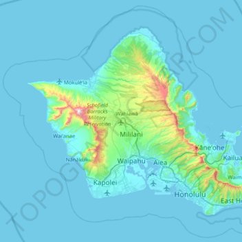Oʻahu topographic map, elevation, terrain