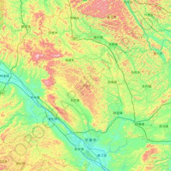 平果市 topographic map, elevation, terrain