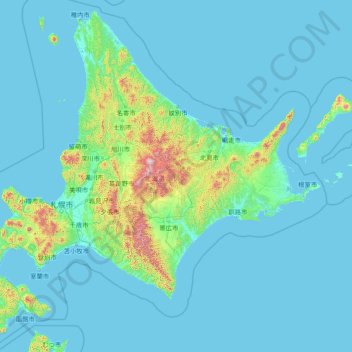 Hokkaido topographic map, elevation, terrain