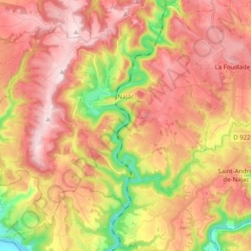 Najac topographic map, elevation, terrain