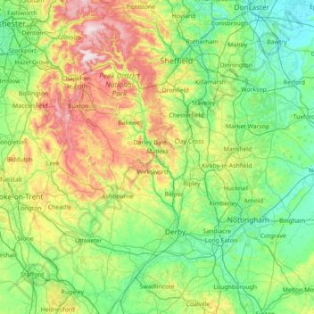Derbyshire topographic map, elevation, terrain