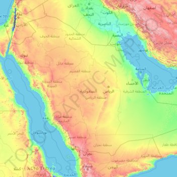 Saudi Arabia topographic map, elevation, terrain