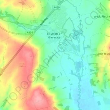 Bourton-on-the-Water topographic map, elevation, terrain
