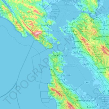 San Francisco topographic map, elevation, terrain