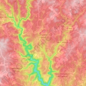 Lamazière-Basse topographic map, elevation, terrain