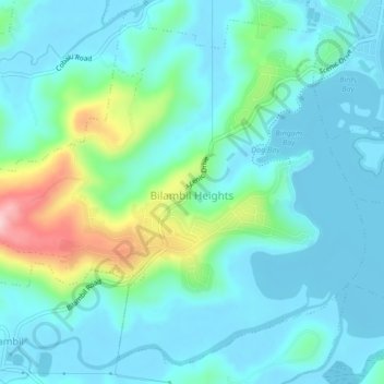 Bilambil Heights topographic map, elevation, terrain