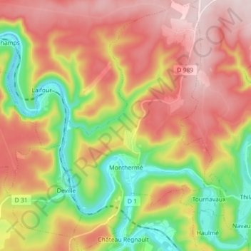 Monthermé topographic map, elevation, terrain