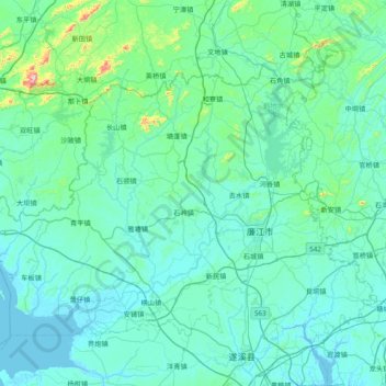 廉江市 topographic map, elevation, terrain