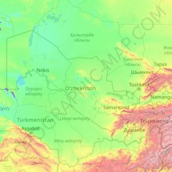 Uzbekistan topographic map, elevation, terrain