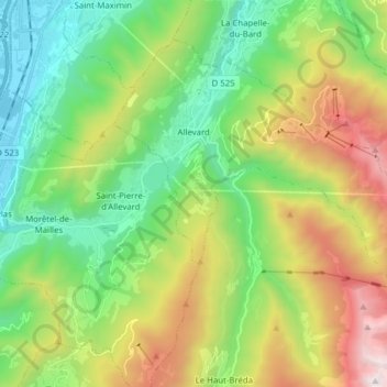 Allevard topographic map, elevation, terrain