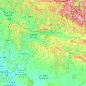 Río Aragón topographic map, elevation, terrain
