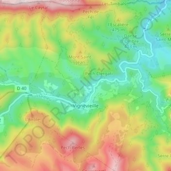 Vignevieille topographic map, elevation, terrain