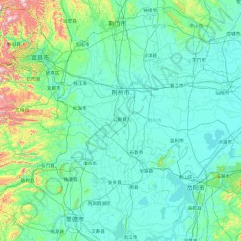 Jingzhou topographic map, elevation, terrain