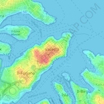 Valletta topographic map, elevation, terrain