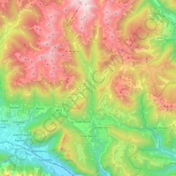 Cinte Tesino topographic map, elevation, terrain