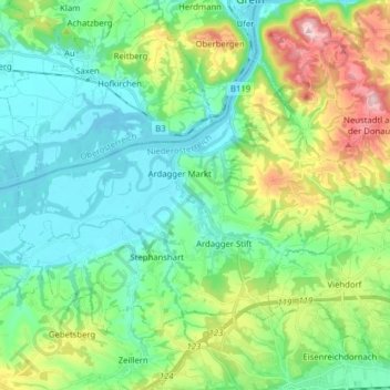Ardagger topographic map, elevation, terrain