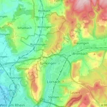 Lörrach topographic map, elevation, terrain