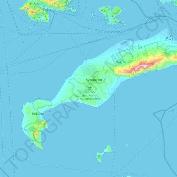 Kos Regional Unit topographic map, elevation, terrain