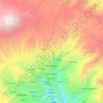 Machaguay topographic map, elevation, terrain