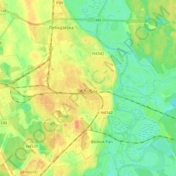 Жлобин topographic map, elevation, terrain