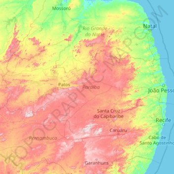 Paraíba topographic map, elevation, terrain