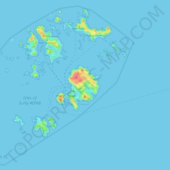 Isles of Scilly topographic map, elevation, terrain