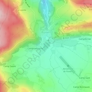 Lac de Puivert topographic map, elevation, terrain